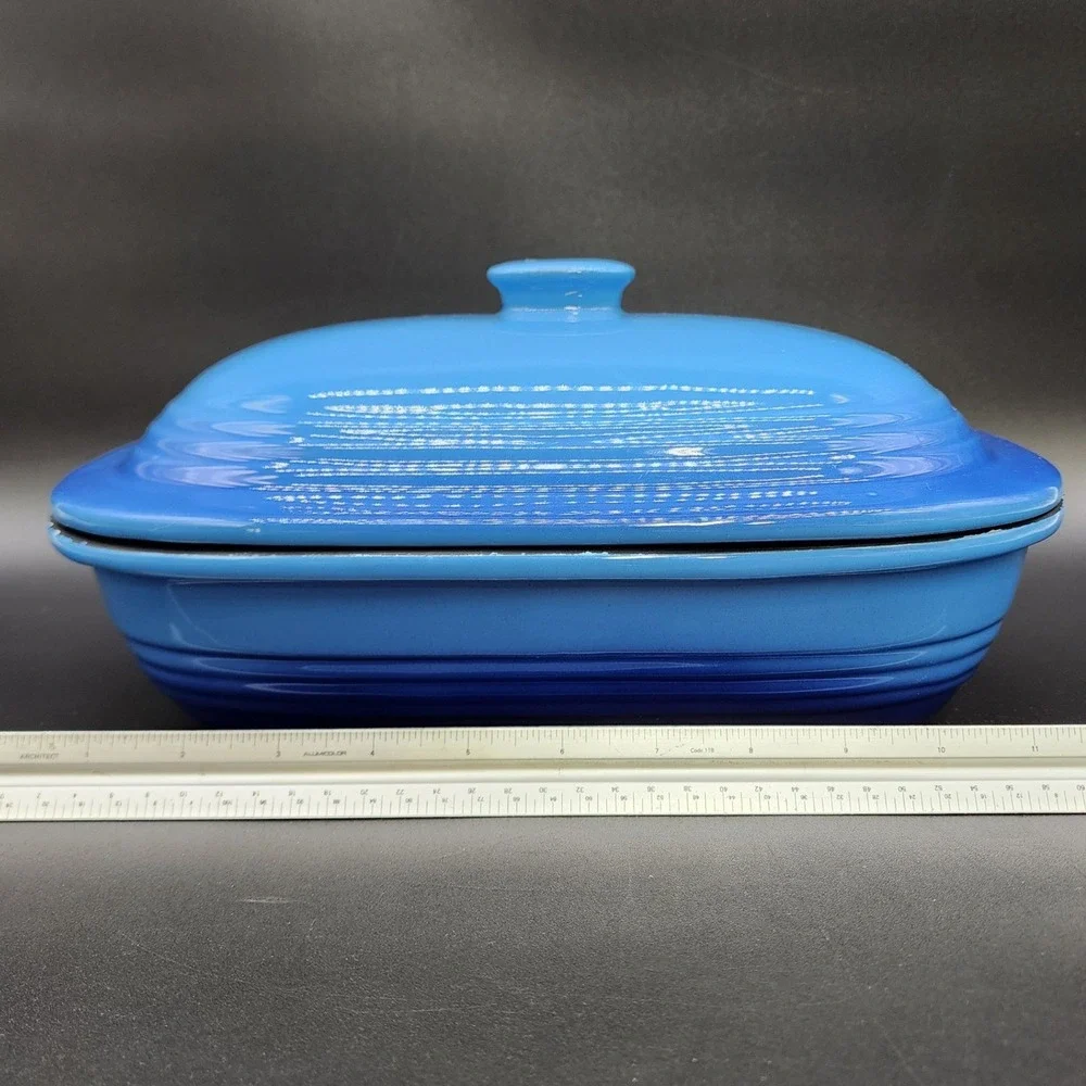 Unbranded Blue  Rectangular Casserole Dish Lidded Stoneware Non-stick Coating